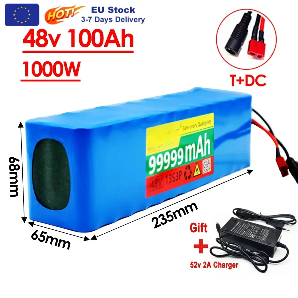 48 V 100 Ah 1000 W 13s3p 48 V 18650 Li-Ion-Akku für 54,6 V Elektroroller mit BMS 54,6 V Ladegerät und Backup-Akku Image