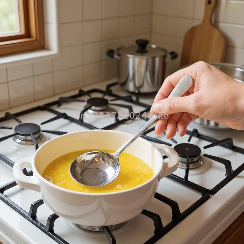 1 Pc Edelstahl Runde Löffel Net Rot Goldene Abendessen Langen Griff Rühren Dessert Löffel Für Küche Zubehör Gadgets