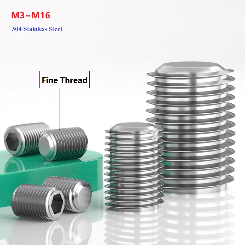 DIN913 Gewindestifte aus Edelstahl 304, flache Spitze, Innensechskant-Stellschrauben ohne Kopf, M3-M16, Feingewindeabstand 0,35 bis 1,5 mm Image
