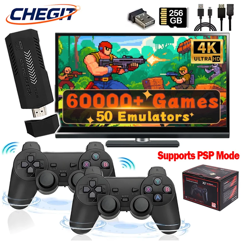 X2 Plus bâton de jeu nouvelle Console de jeu vidéo 4K HD 256G 60000 + jeux 2.4G Double contrôleur sans fil bâton de jeu pour PSP/PS1/GBA
