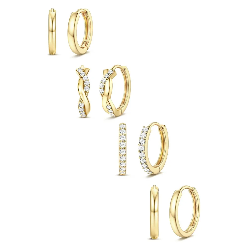 4/1 Paar Kreis-Creolen aus Edelstahl mit Zirkonia, 14 Karat vergoldete Knorpel-Piercing-Ohrringe für Damen und Herren im Großhandel Image