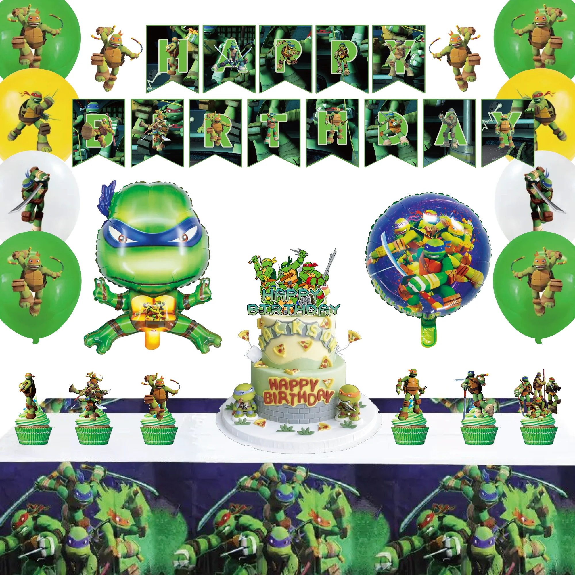 Ninja Turtles Partydekorationen, 43 Stück Ninja Turtles Partyzubehör – Ballon-Tischdecke, Banner usw., Ninja Turtles Geburtstagszubehör Image