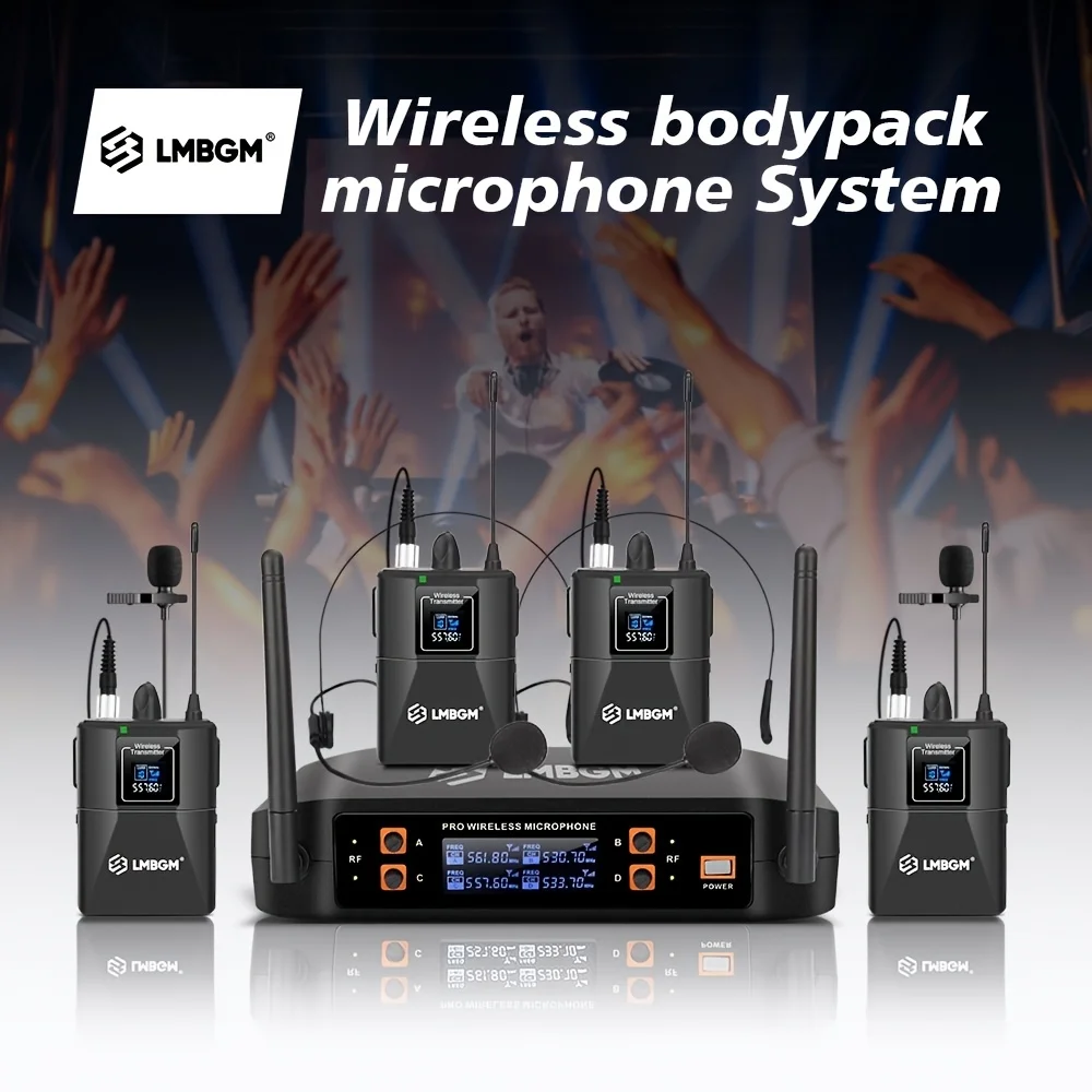 LMBGM-D44 Drahtloses Mikrofonsystem, 4-Kanal-Lavalier-/Headset-Mikrofon, UHF, festes Dualband-Wireless-Set für kirchliche Hochzeitsfeier Image
