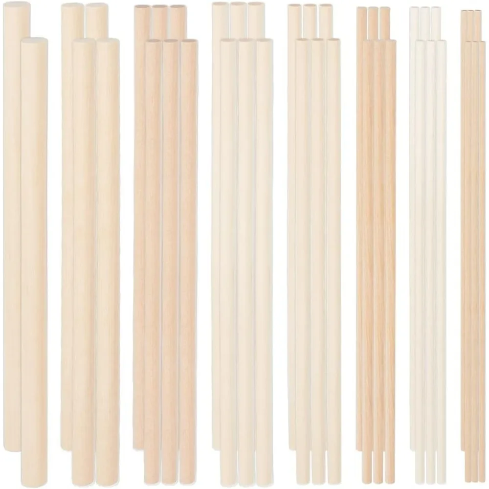 42 Stück, 8 Stile, Holzdübel, verschiedene Größen, runde Dübelstangen im Lieferumfang enthalten, 3 mm, 4 mm, 5 mm, 6 mm, 7 mm, 8 mm, 10 mm, 12 mm x 25 cm Image