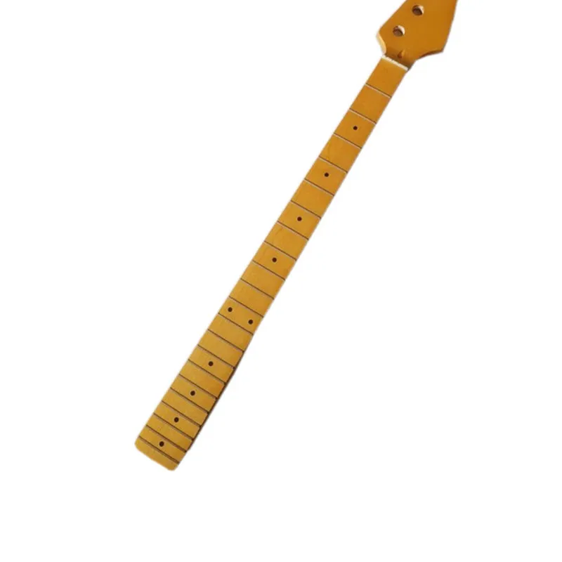 Hals für E-Bass aus Ahorn mit 21 Bünden und Griffbrett aus Ahorn, eingelegte Punkte, gelbe Farbe, glänzende Farbe, Gitarrenteile