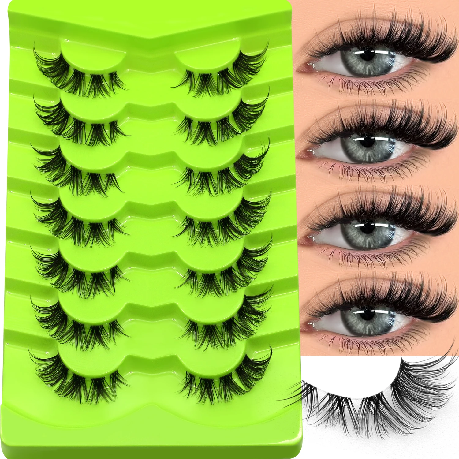 Lasvirey Katzenaugen-Wimpern, natürliche Manga-Falsche Wimpern, klarer Stiel, Vollstreifen-Wimpern, weiche, natürliche Locken, künstliche Nerz-Wimpernverlängerung Image