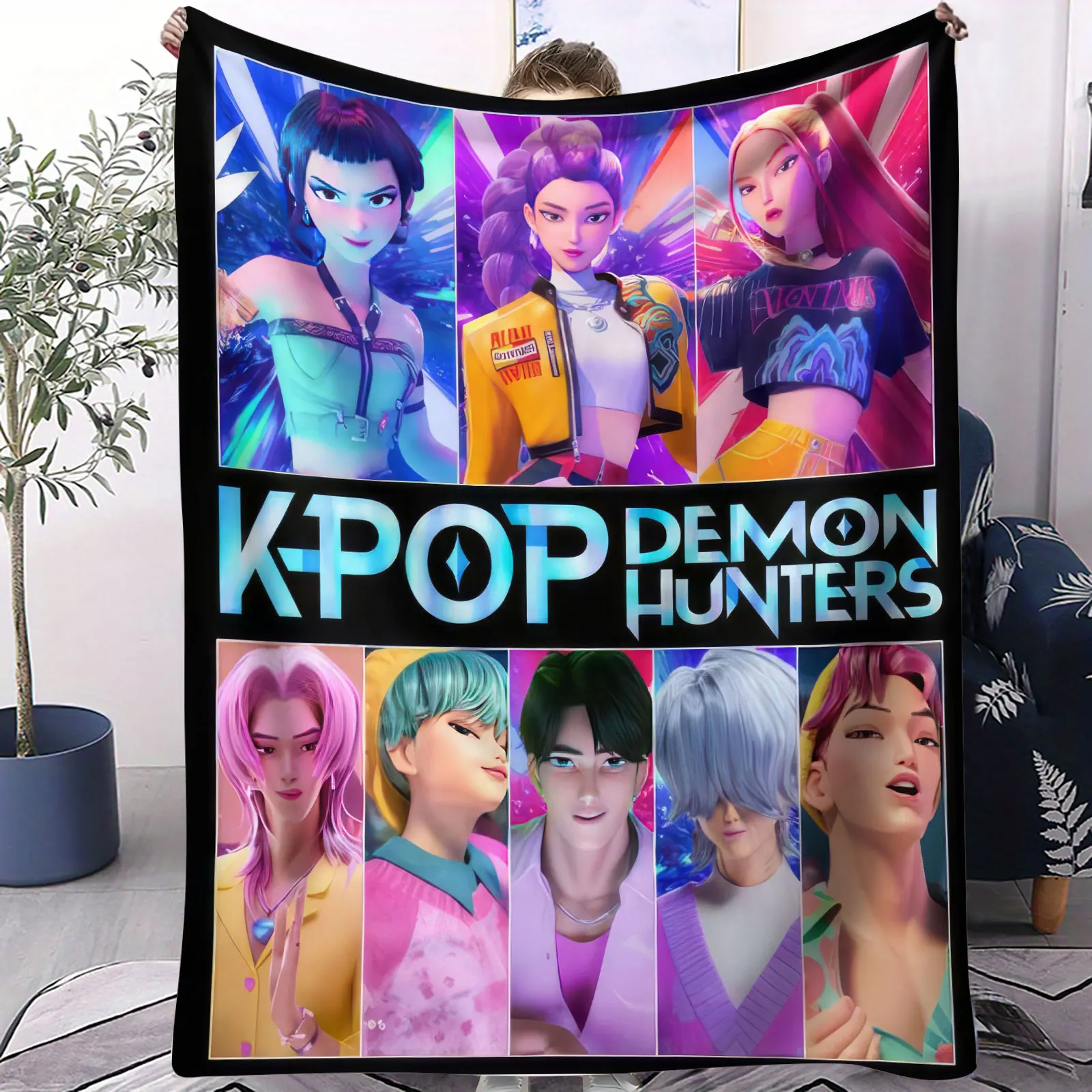 K-Pop Dämonenjäger-Flanelldecke, Huntrix Saja, Jungen-Aufdruck, weich, warm, leicht, Überwurfdecke, Fan-Geschenk, Zuhause, Camping, Reisen Image
