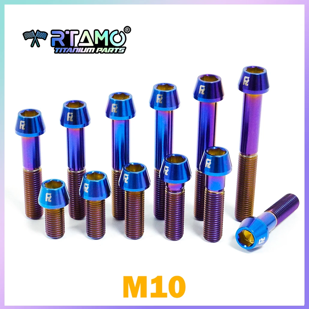 RTAMO Titanschraube M10X20/25/30/35/40/45/50/55/60/65/70/75 mm 1,25/1,5 Teilung Kegelkopfschraube für Fahrrad, Motorrad, modifiziert Image