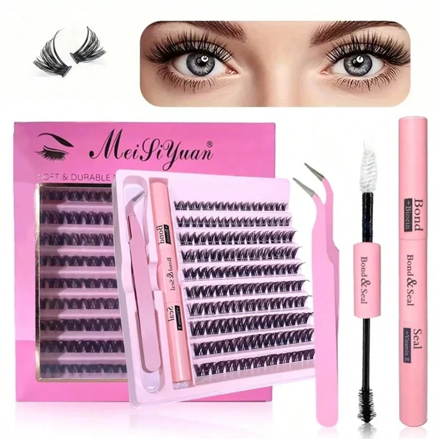3D 190-teiliges Cluster-Wimpern-Set, DIY-Wimpernverlängerungsset mit Kleber, Zubehör, Wimpernzange, Wimpernbindung und Dichtung, Make-up-Tools Image