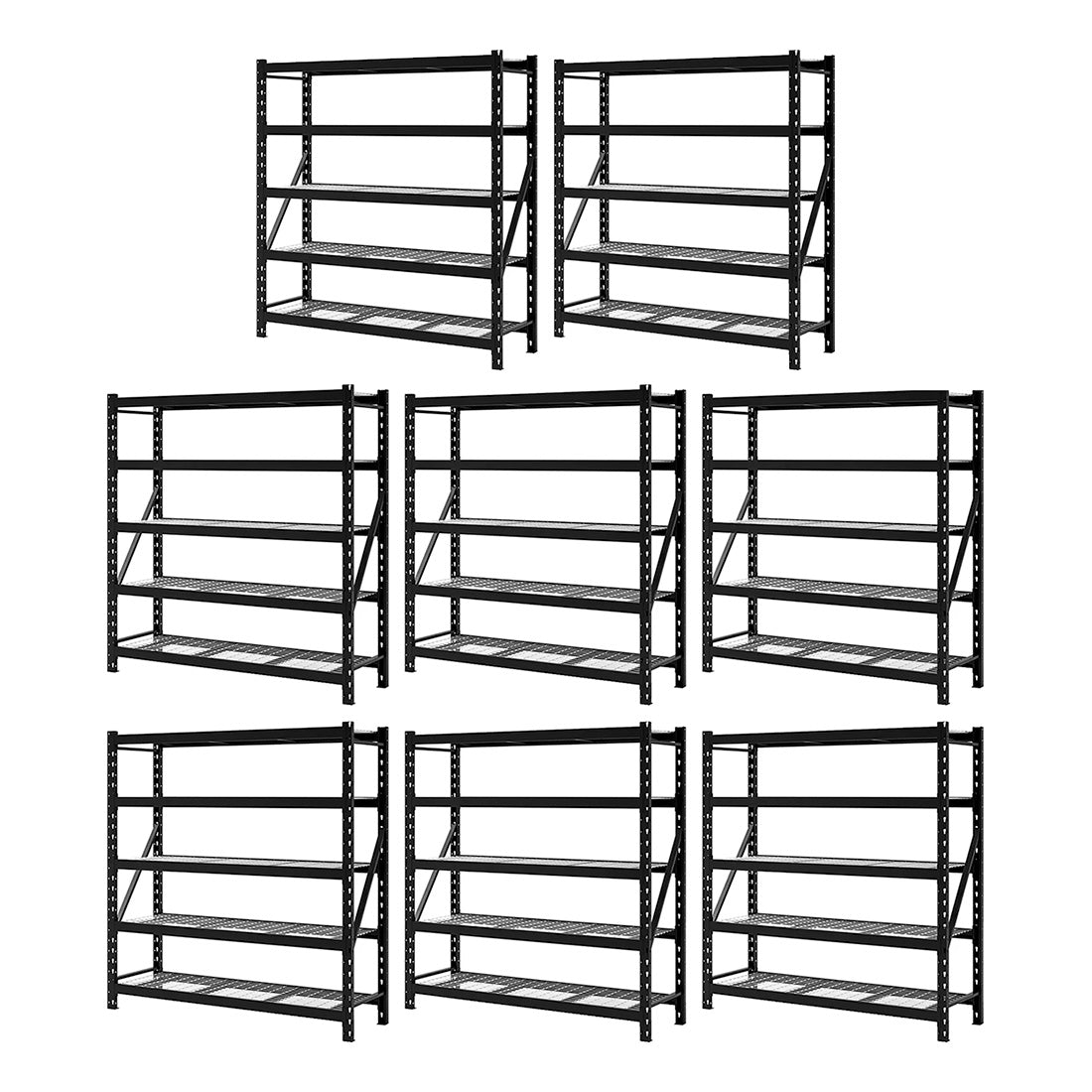 NewAge Garage Cabinets 5-Tier Adjustable Heavy-Duty Steel Garage Shelving Rack in Black - 77 in. x 24 in (Pack of 8)