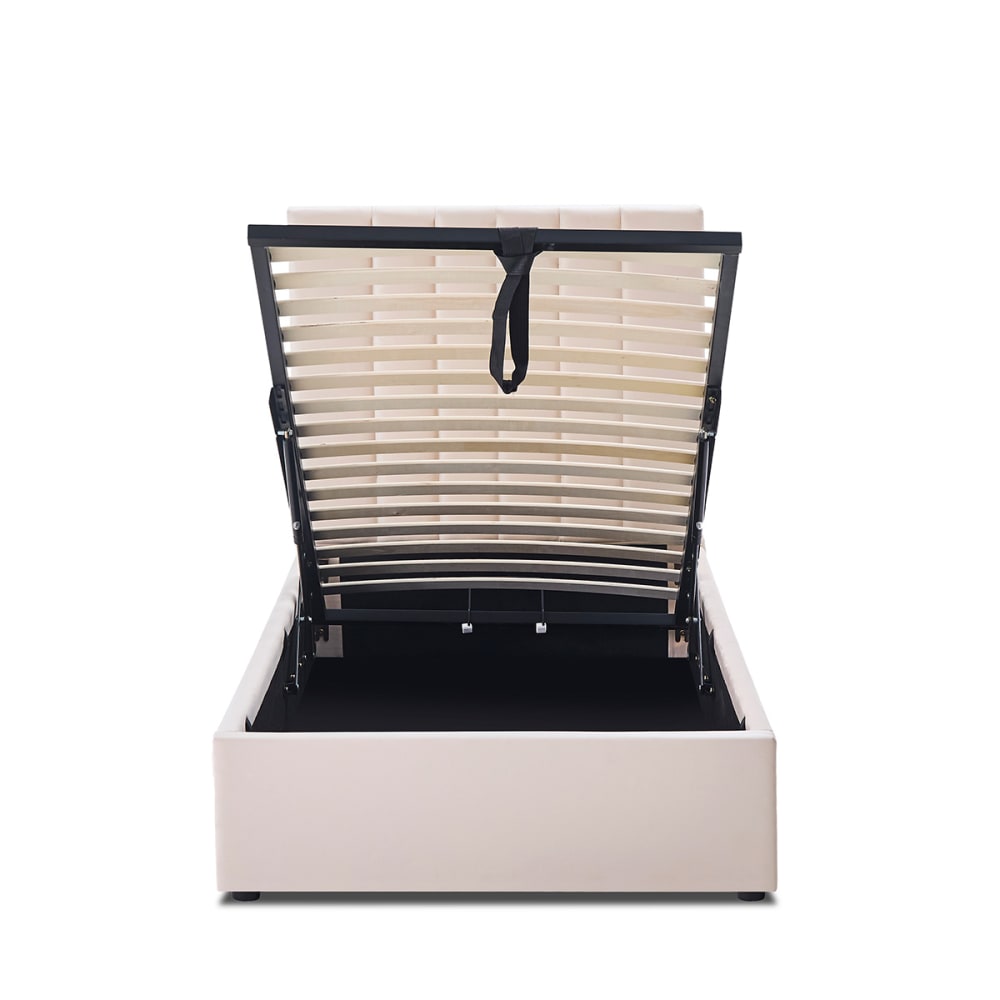 Lit coffre velours beige 90x200 cm