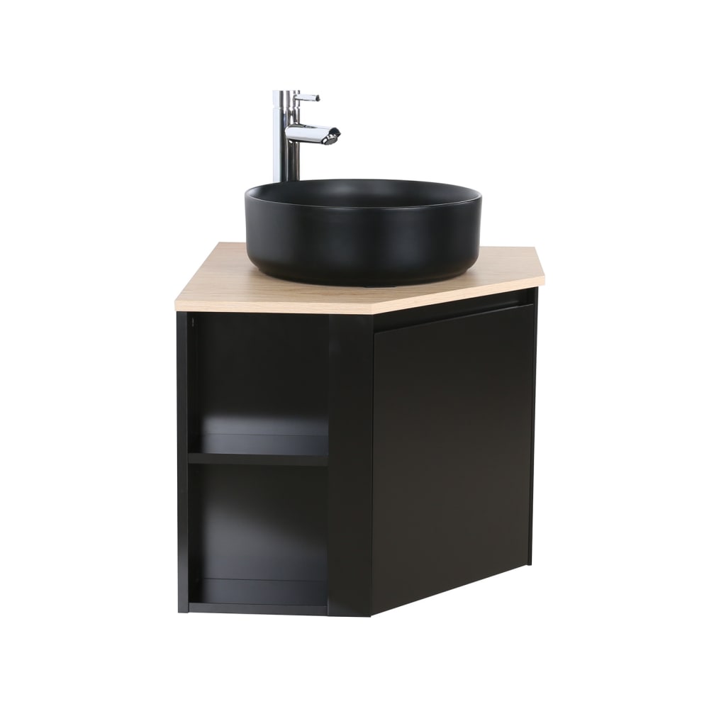 Ensemble meuble sous vasque d'angle + vasque noire