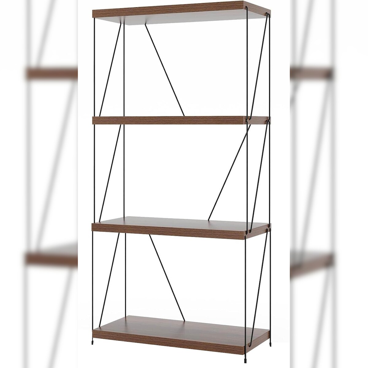 COSTWAY Freistehendes Regal, Bücherregal mit Metallrahmen, Industrielles Regal, Aufbewahrungsregal, Walnuss für Schlafzimmer Image