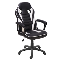 PROREGAL Bürostuhl | HxBxT 119x63x64 cm | Sitzhöhe 44cm | Kunstleder | Schwarz/Weiß | Schreibtischstuhl Drehstuhl Racing-Chair Gaming-Chair Image