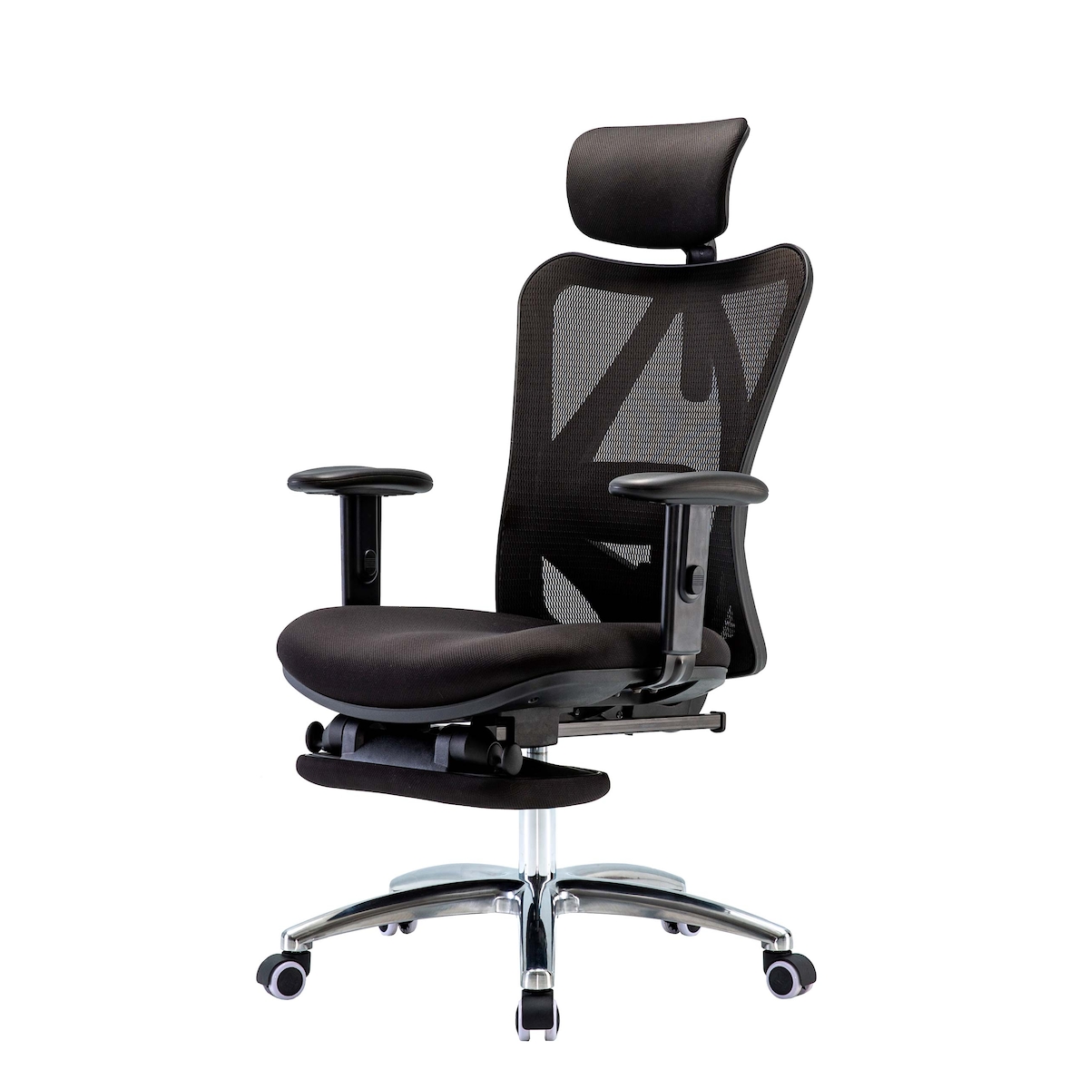 PROREGAL Bürostuhl, HxBxT 129x66x69 cm, Sitzhöhe 42cm, ergonomisch, verstellbare Lordosenstütze 150kg belastbar, mit Fußstütze, Schwarz Image