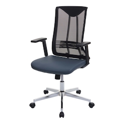 PROREGAL Bürostuhl | HxBxT 110x65x66 cm | Sitzhöhe 44cm | ergonomisch Kunstleder | Blau-Grau | Drehstuhl Schreibtischstuhl Image