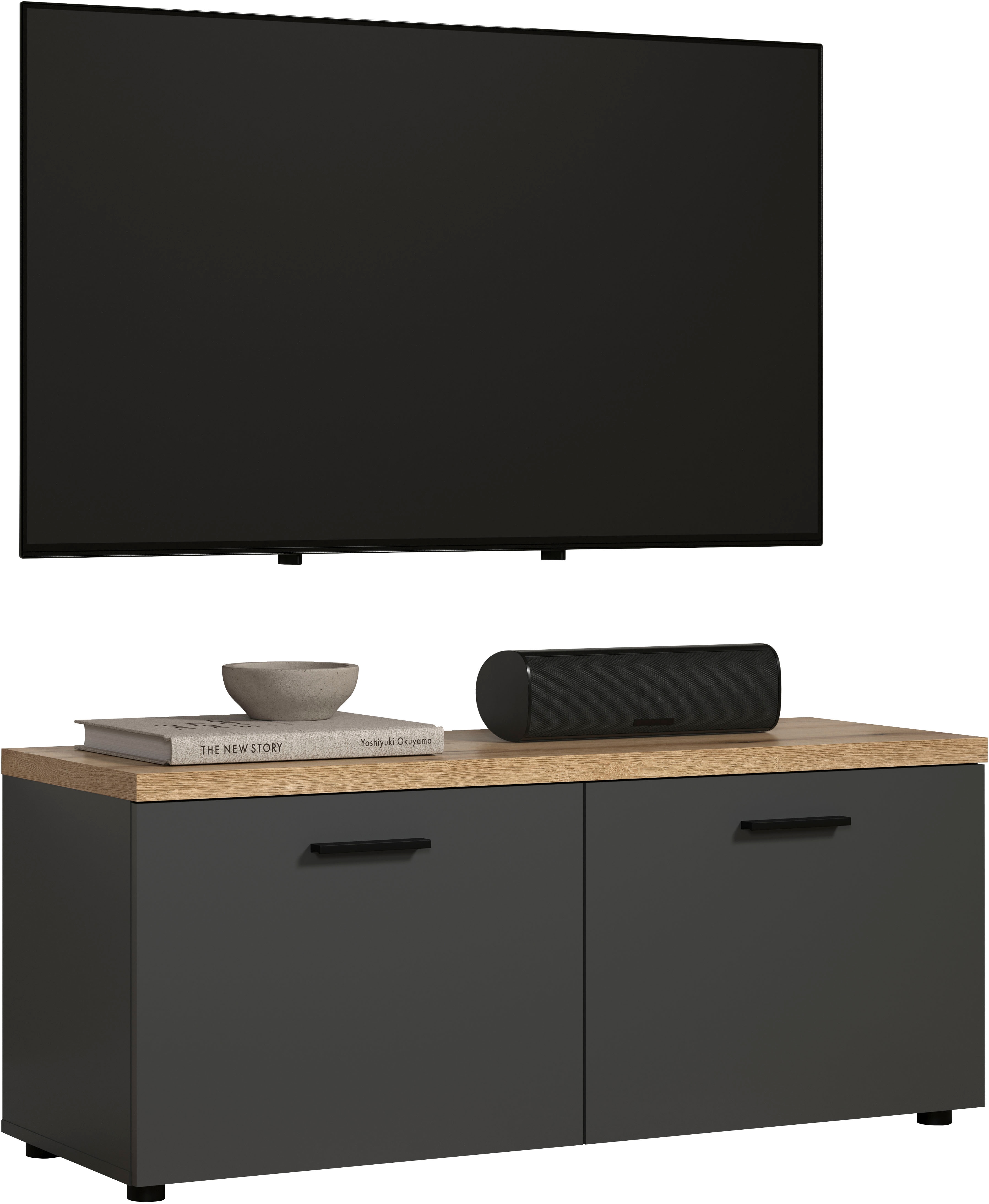 Lowboard HOME AFFAIRE "Bajo", anthrazit, evoke eiche, B:120cm H:50cm T:40cm, Holzwerkstoff, Kunststoff, Sideboards, Lowboard, TV-Lowboard mit 2 Türen und 2 Einlegeböden – (B/T/H) 120/40/50 cm