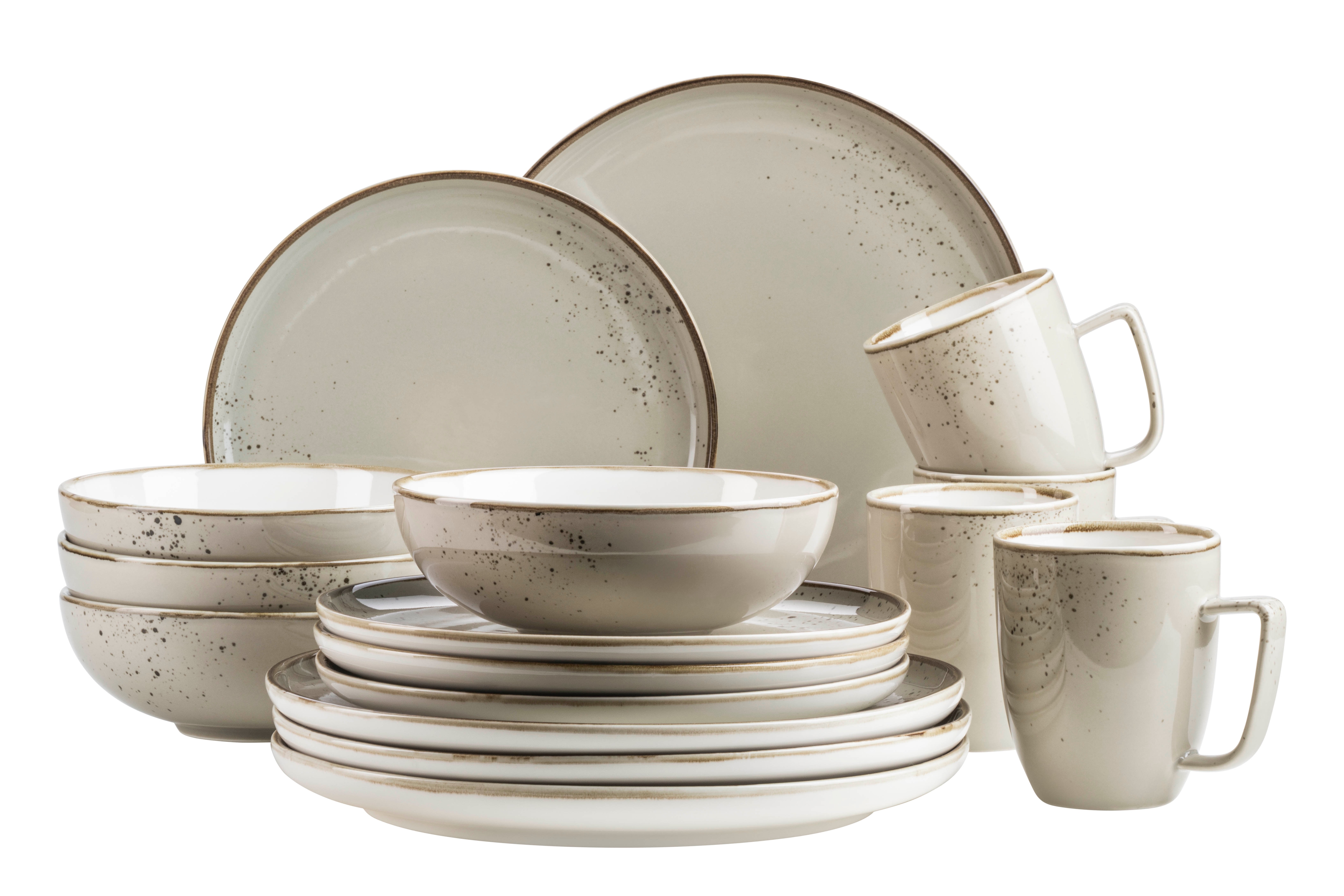 Kombiservice MÄSER "Pintar", olivgrau, 16 tlg., Porzellan, Geschirr-Sets, Kombiservice Image