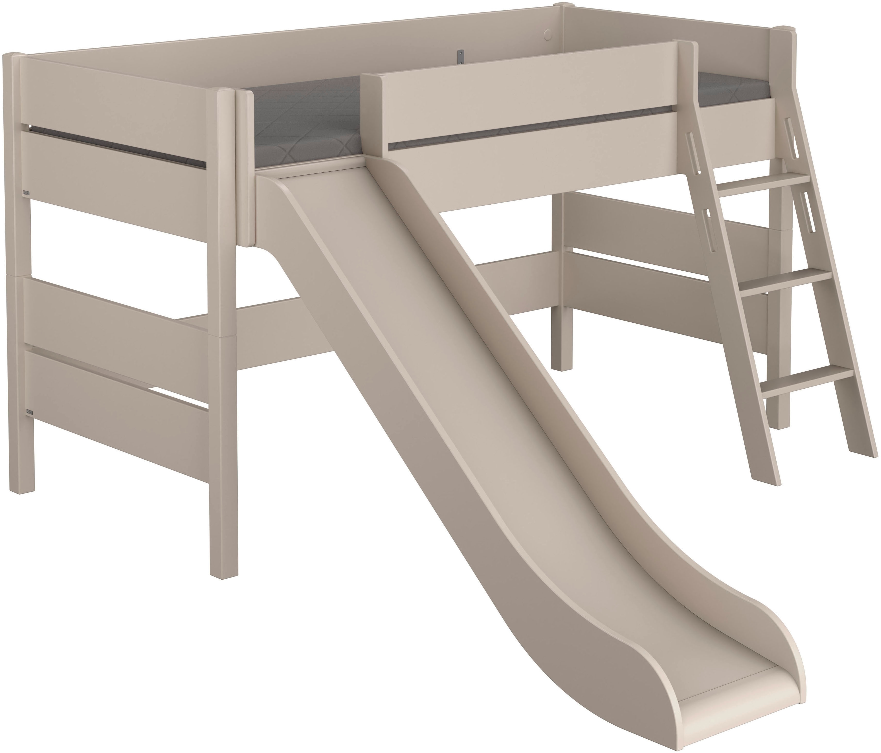 Spielbett PAIDI "TIAGO in verschiedenen Größen und Farben, mit Leiter und Rutsche", cashmere, beige, cashmere, beige, cashmere, beige, B:241,7cm H:120,6cm L:210,4cm, Betten