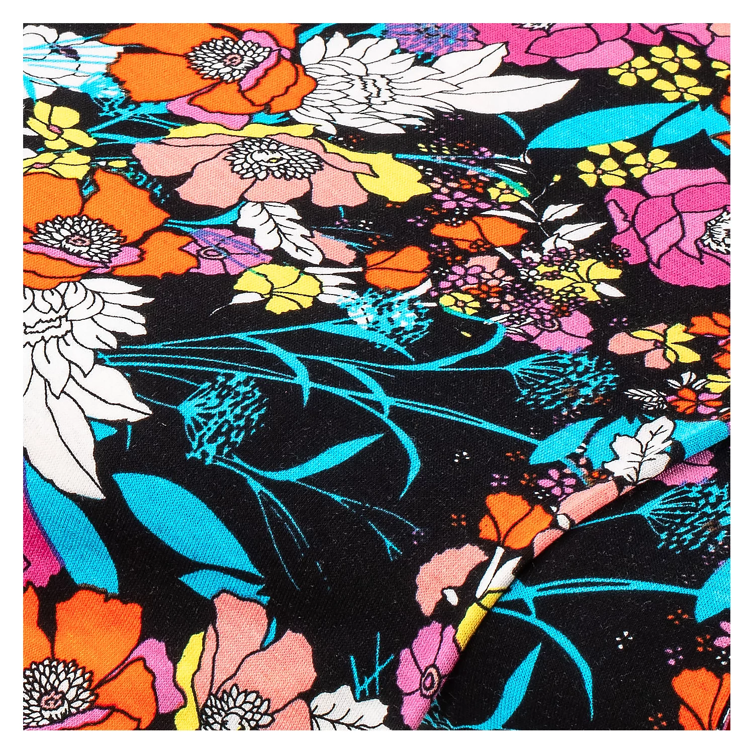 Viskose-Jersey Blumen, schwarz-color