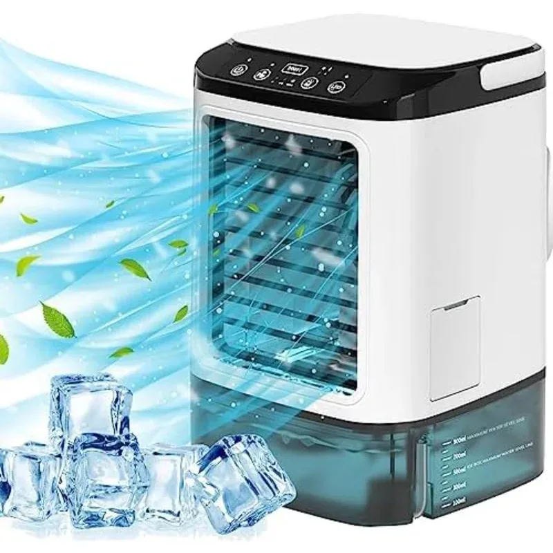 2025 plus récent mini ventilateur de climatiseur portable avec 3 vitesses et 7 couleurs-AC pour chambre, bureau, voiture, camping en plein air Ai