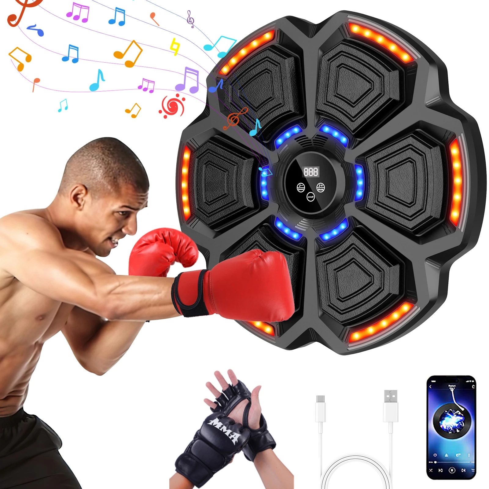 Macchina da boxe musicale Bluetooth per adulti - 9 modalità di velocità Macchina da boxe Macchina da boxe musicale a LED con guantoni da boxe per la casa