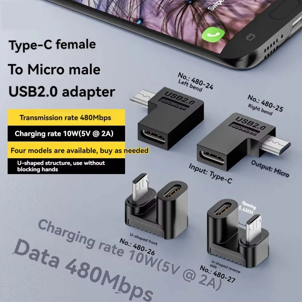 Typ-C-Buchse auf Micro-Stecker, USB 2.0-Adapter, Mikrofonschnittstelle bei 480 Mbit/s Datenübertragung, 10 W Schnellladeadapter Image