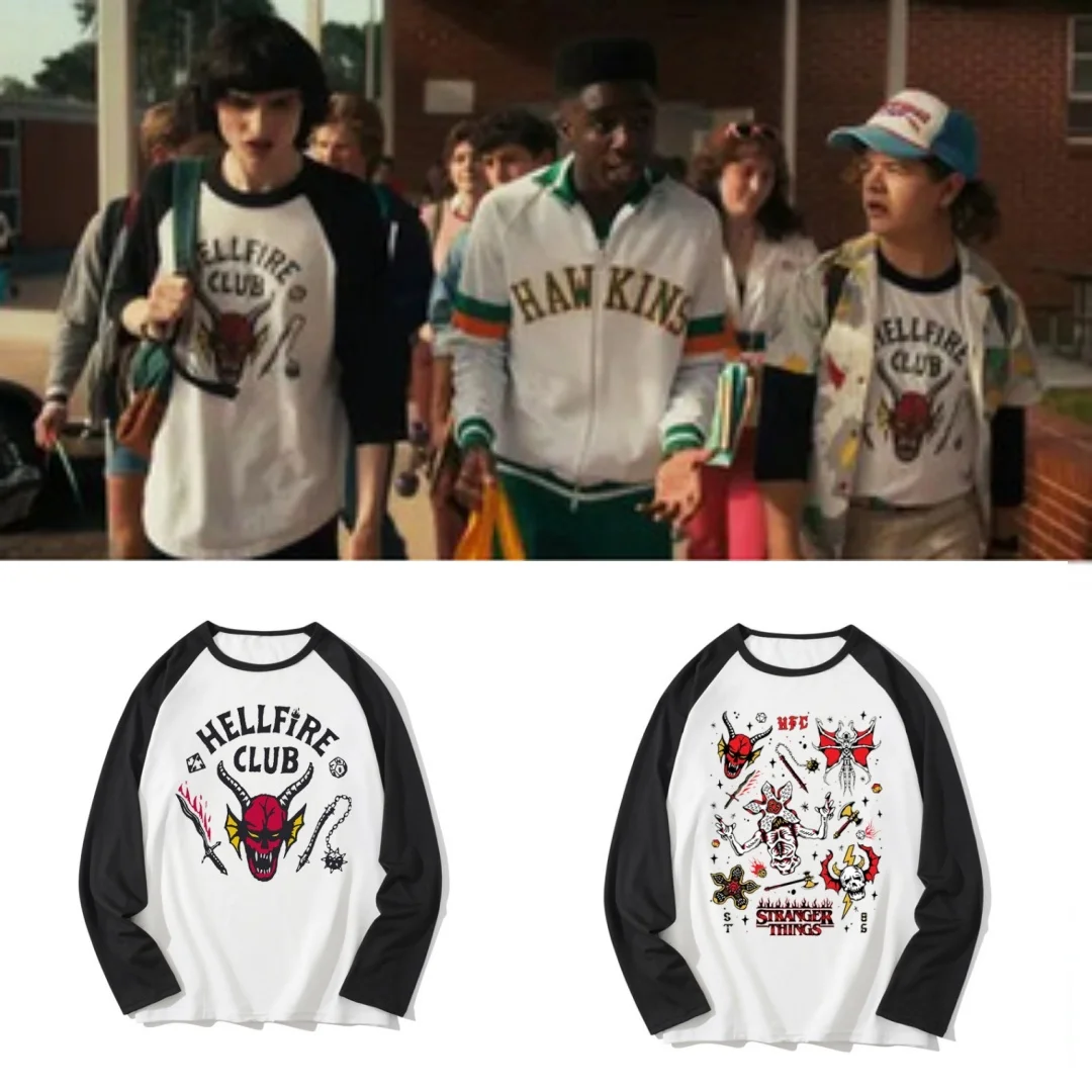 Neues 3D-gedrucktes Herren-Langarmshirt mit Hellfire, World Satan, Sword and Hammer und Stranger Things. Gleiches T-Shirt