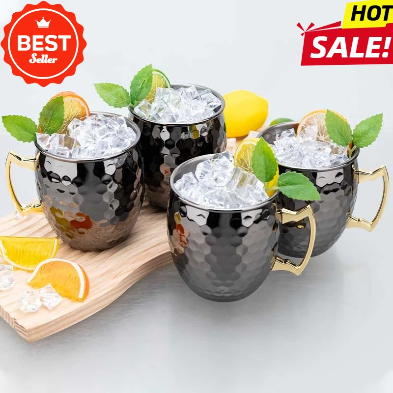 500 ml Gunmetal Black Hex Hammered Moskau Mule Mug Set – 304 Edelstahl mit glänzendem Finish für Cocktails, Bar, Party, Trinkgeschirr Image