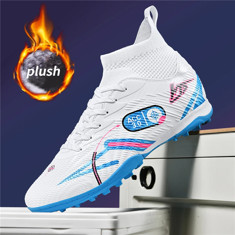 Winter Neue High-Top Fleece Gefütterte Fußballschuhe für Männer Training Grass Field TF Studs AG Lederschuhe Sport Turnschuhe