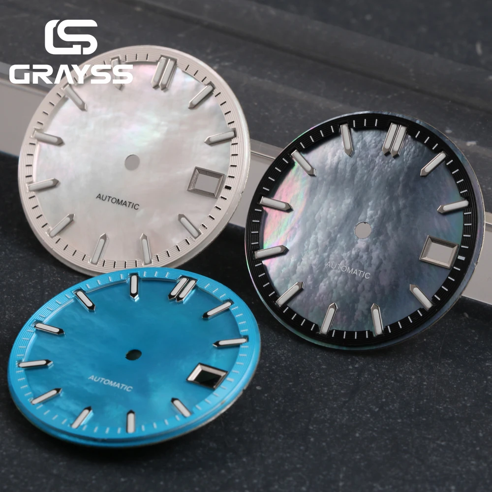 31mm Luxus Hohe Qualität MOP Perlmutt Shell Weiß Blau Zifferblatt Leuchtende Fit NH35 NH36 SKX Tauchen Männer uhren Teile Image