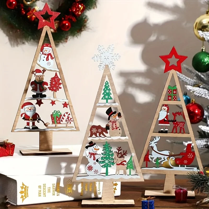2D-Weihnachtsbaum-Desktop-Ornament aus Holz, Tischdekoration für Weihnachten, Neujahr, Party, festliche Atmosphäre, Setup für das Heimbüro Image