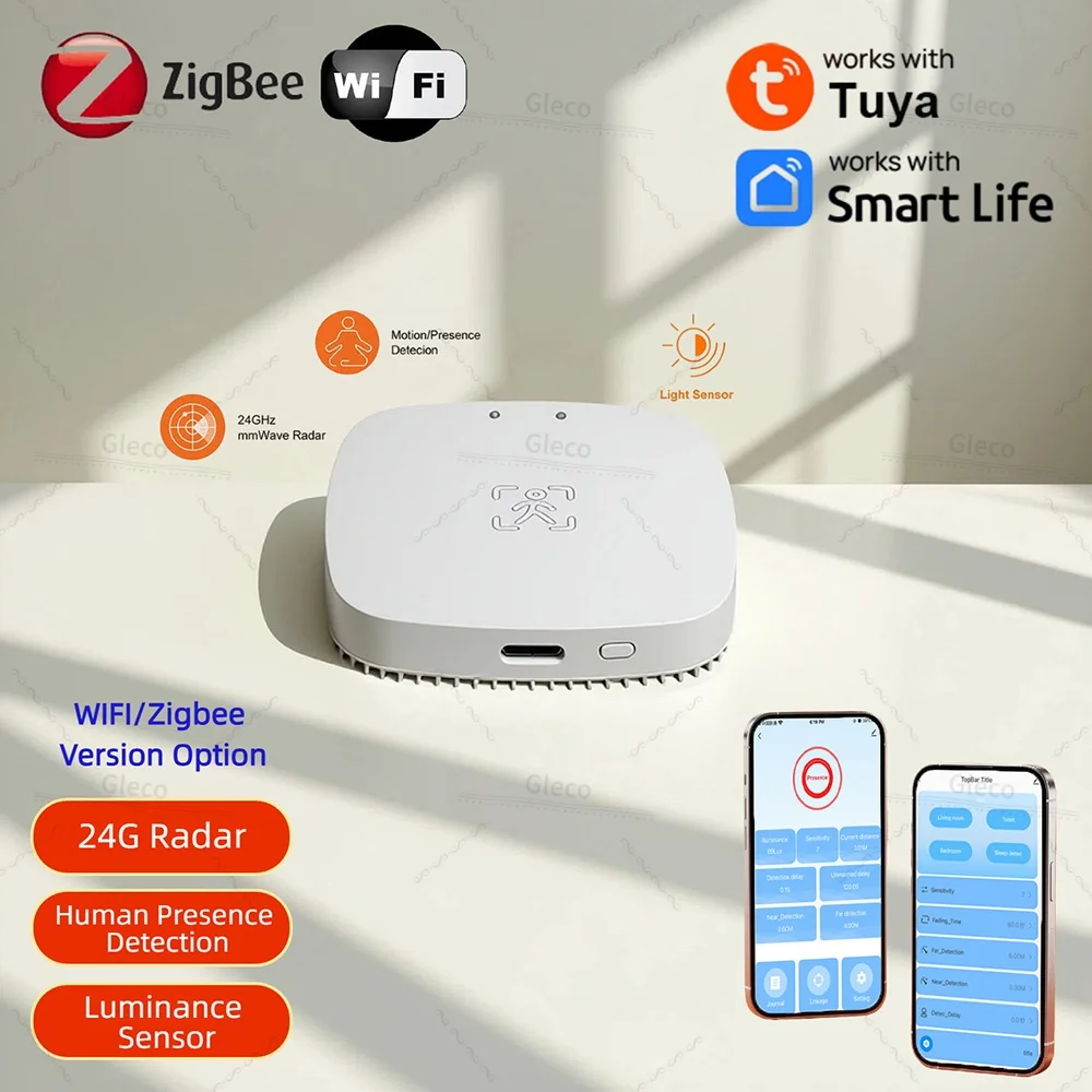 Wifi/Zigbee 24G mmWave Radar Menschliche Anwesenheit Sensor Statische Bewegungsmelder Mit Licht Entfernung Erkennung Für Smart Leben tuya APP