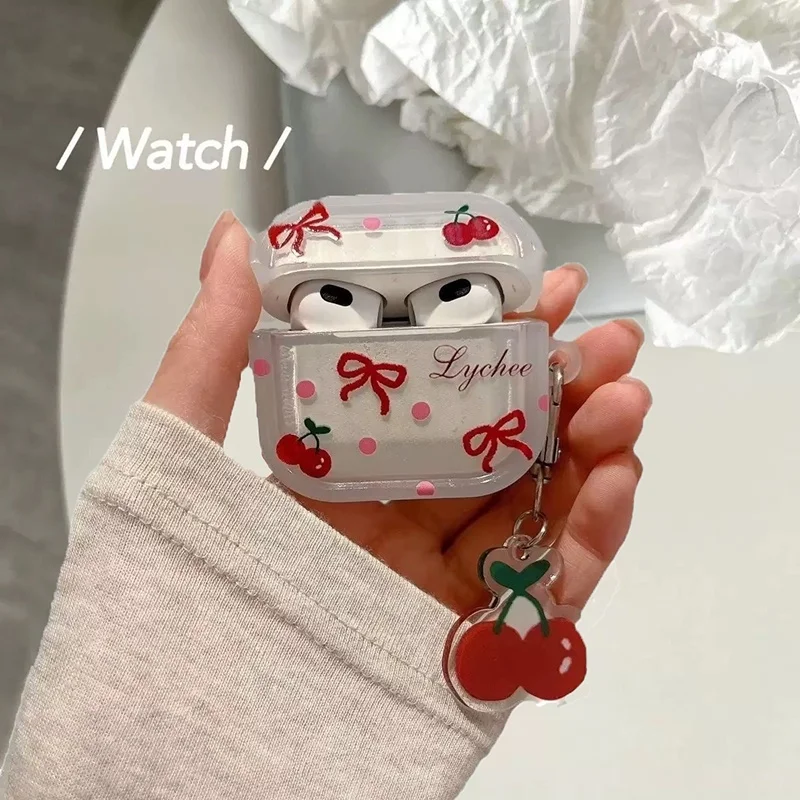 Niedlicher Luxus-Kristall-Kirsch-Anhänger für Apple AirPods 4, 3, 2, 1, Bluetooth-Kopfhörer-Abdeckung für Airpods Pro 2, Headset-Schutzhülle Image