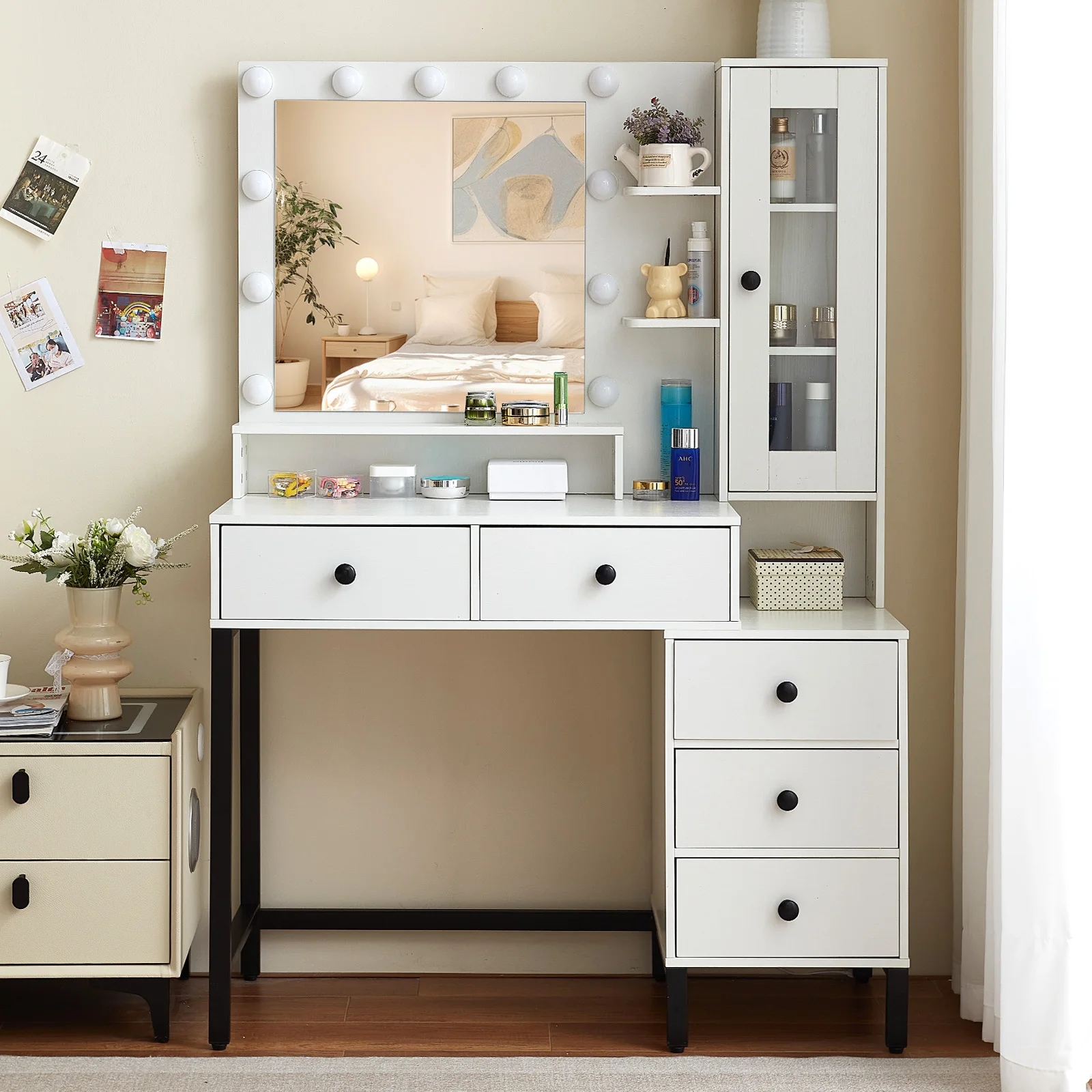 Weiß Schminktisch mit spiegel 5 Schublade,11 LED Beleuchtung Frisiertisch 3Modi Image