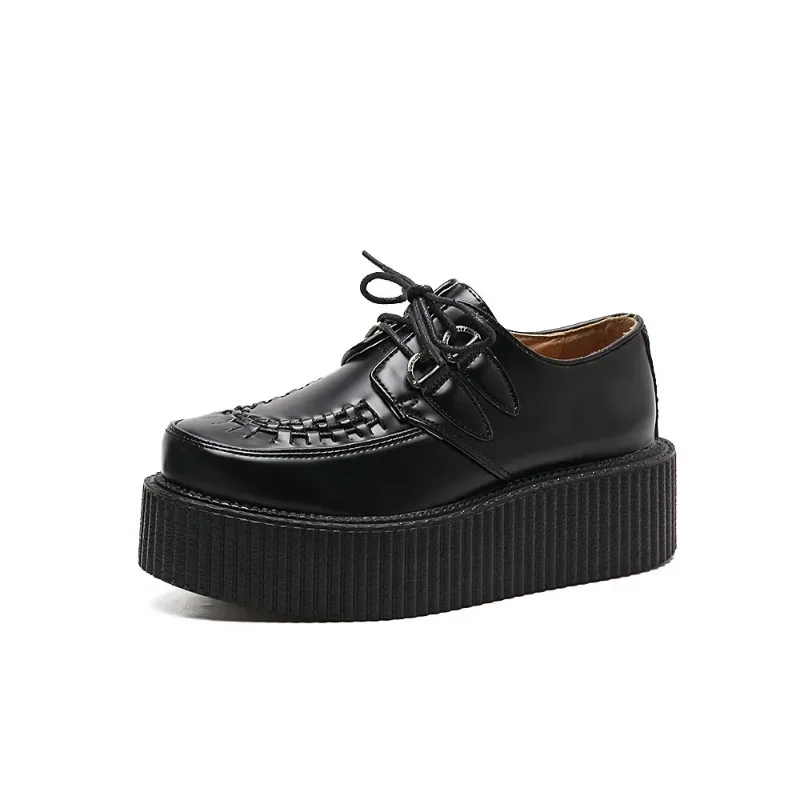 Mary Jane Damen-Einzelschuhe mit runder Spitze und Schnürung, lässig, vielseitig, dicker Boden, Plattformen, Designer Image