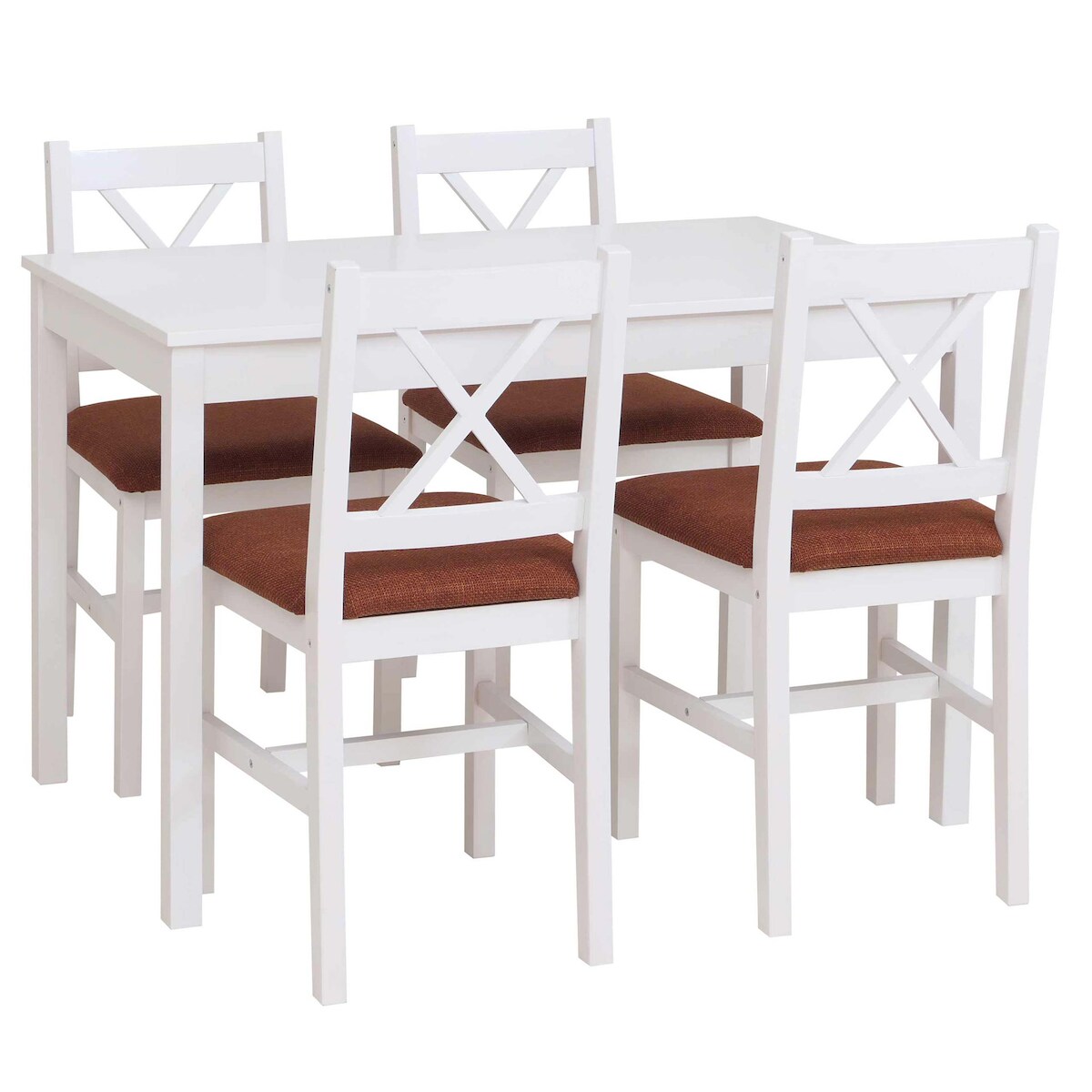 Mendler Esszimmer-Set HWC-F77, Sitzgruppe Esszimmergruppe, Massiv-Holz Kiefer Stoff Landhaus 110cm ~ weiß Polster terrakotta Image