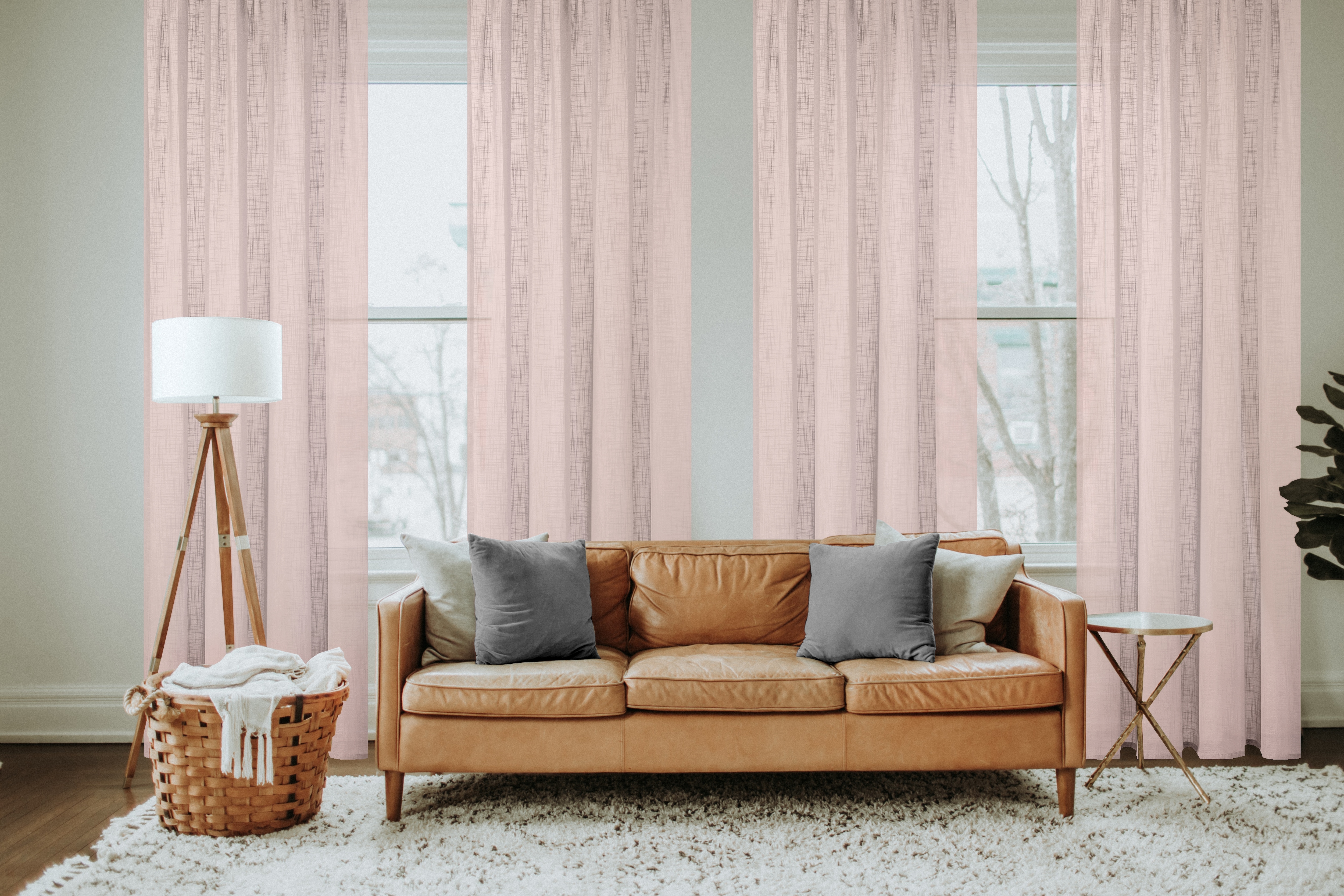 Gardine HOME BASICS "SOFTY" Gr. 3, rosa (rosé), B:140cm H:245cm, Leinenstruktur, Polyester, Gardinen, Gardine, Kombibandschal Leinenstruktur SOFT Image