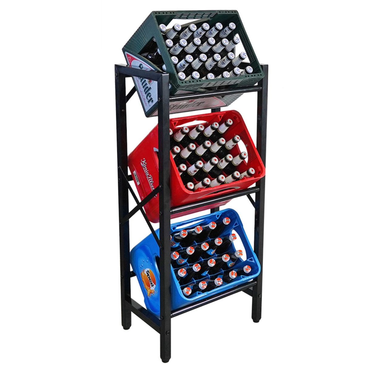 PROREGALGetränkekistenregal KÖNIGSSEE M HxBxT 108x49x32 3 Kisten auf 3 Ebenen Höhenverstellbare Füße Schwarz Image