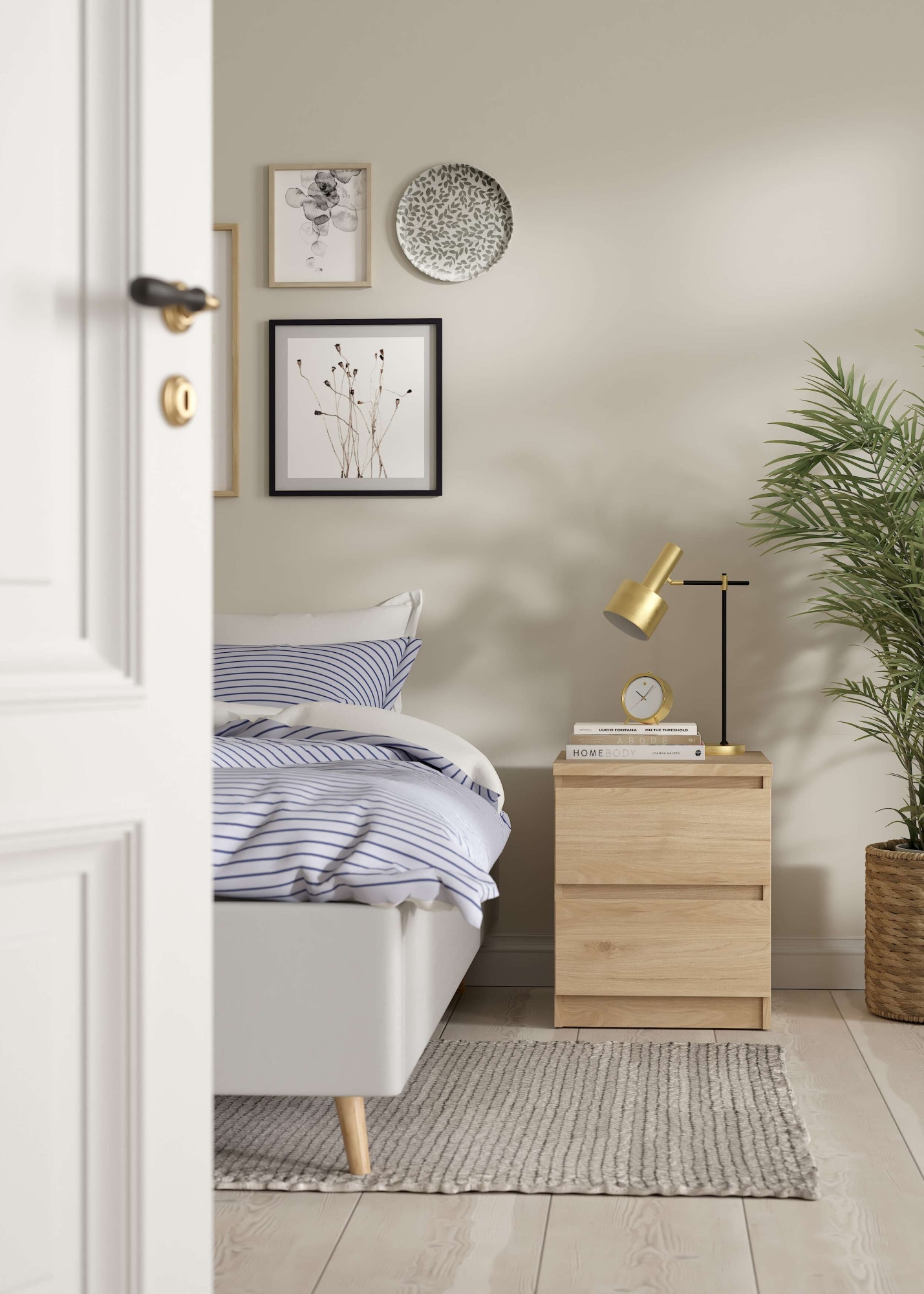 Nachttisch INOSIGN "Naia, 2 Schubladen, Aufbewahrung für das Schlafzimmer, grifflose Front", jackson hick, jackson hickory, jackson hickory, B:40,4cm H:49,5cm T:50cm, Tische, Nachttisch, Modern, skandinavisches Design, Schmal, in mehreren Farben