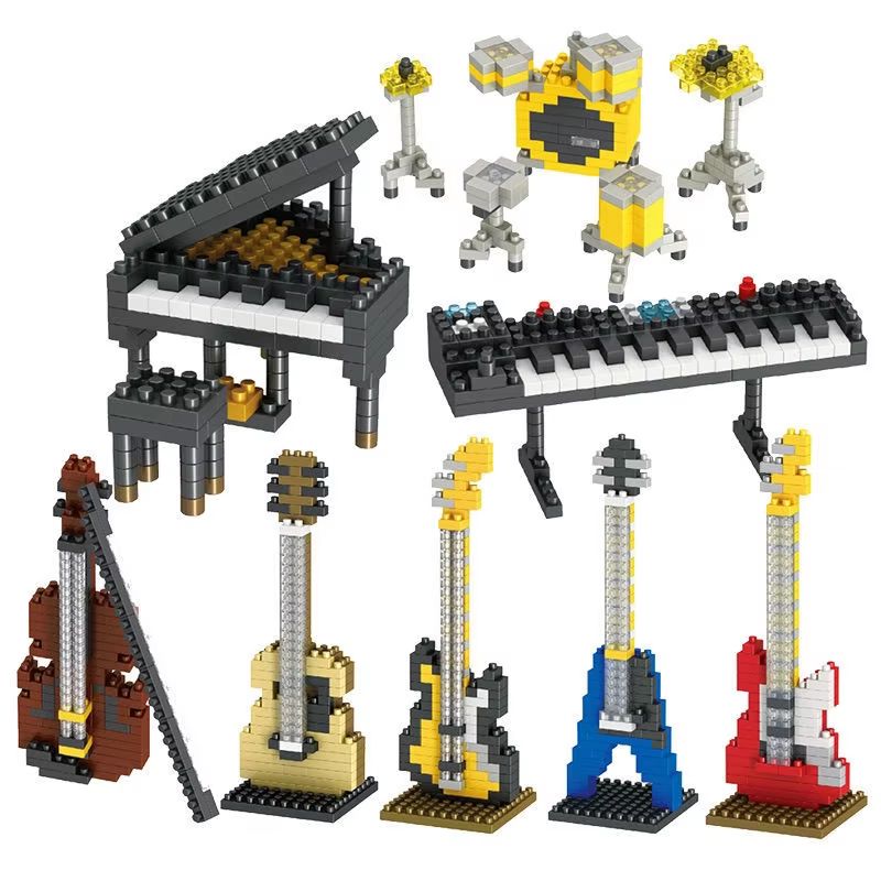Mini Musical Instrument Building Bricks Set Piano And Guitar Series electric Bass