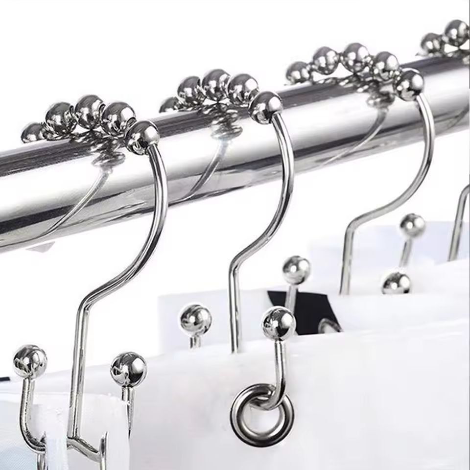 Premium Double Sided Shower Curtain Hooks Smooth Glide Metal Rings For Easy Bathroom Curtain Hanging 1