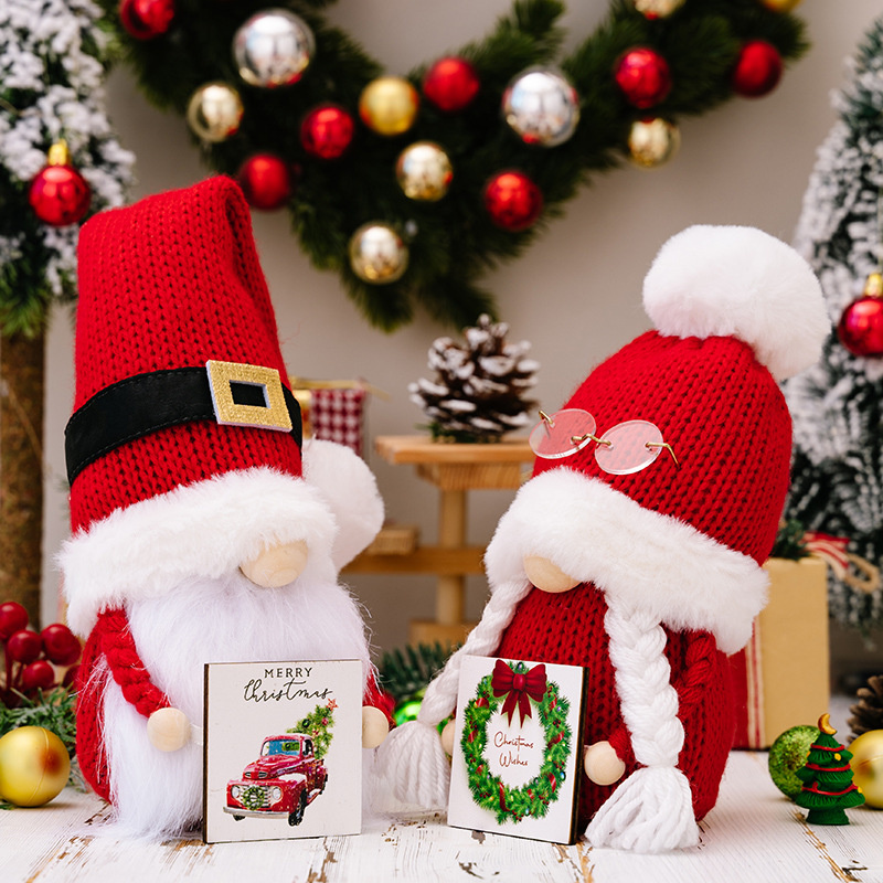 Christmas Decor, New Red Cute Gnome Doll With Knitted Hat, Faceless Dwarf Xmas Ornament For Boys And Girls girl