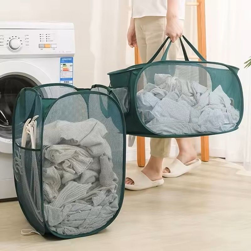 Horizontal Foldable Laundry Basket Mesh Cloth Breathable Laundry Hamper Large Capacity Storage Basket a Grey