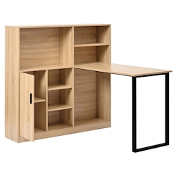 OKWISH Multifunktionaler Schreibtisch mit Stauraum, Eisenbeinen und geschlossenem Schrank, 120x30x120 cm, Holzmaserung, für Büro und Arbeitszimmer Image