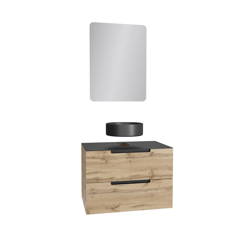 Meuble de salle de bains effet bois marron avec miroir 45x80x61cm