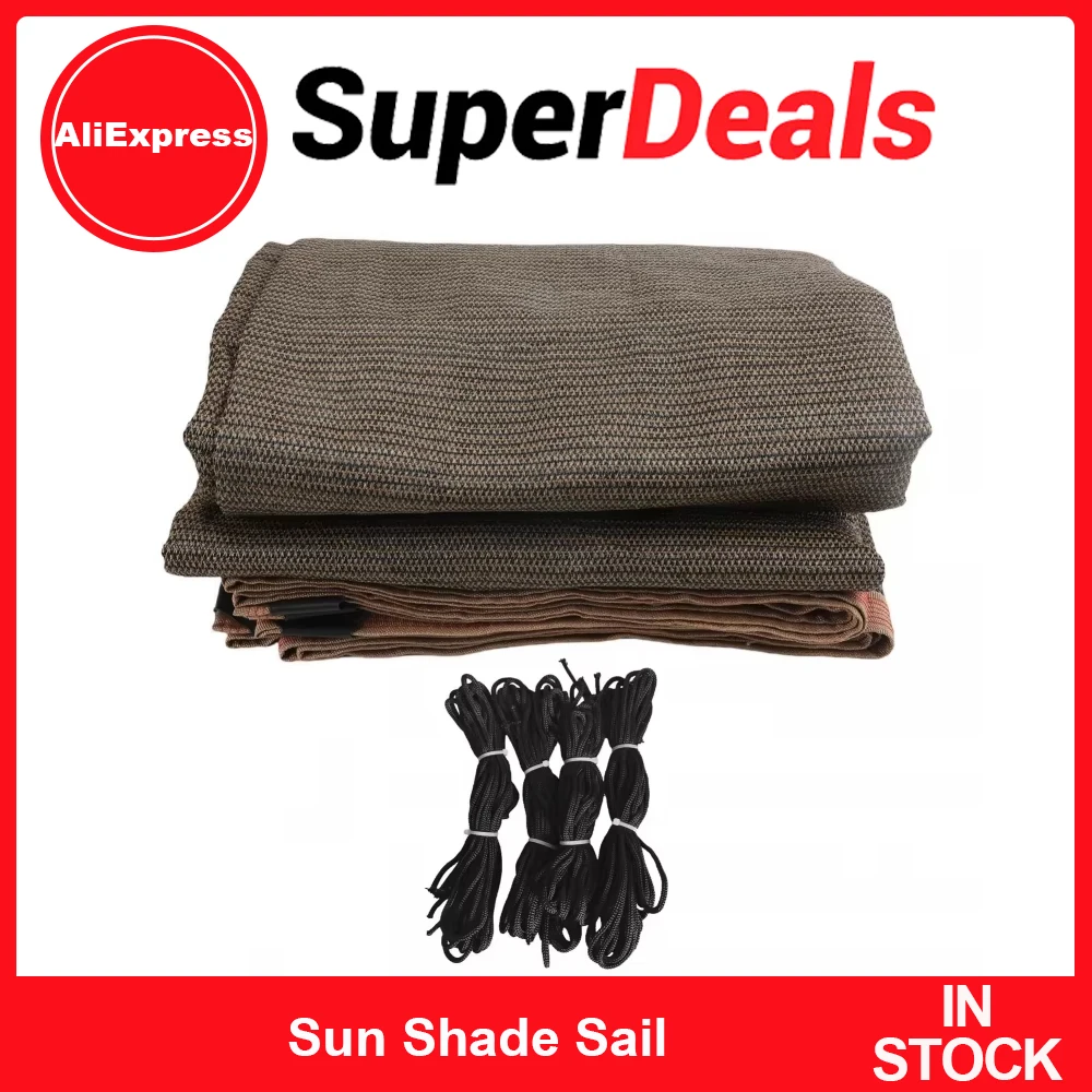 Sonnenschutznetz, Kaffee-Sonnenschutz, hochdichte Metallösen, atmungsaktives Polyethylen, weich, mit 4 65,6 Fuß langen Seilen für Terrasse Image