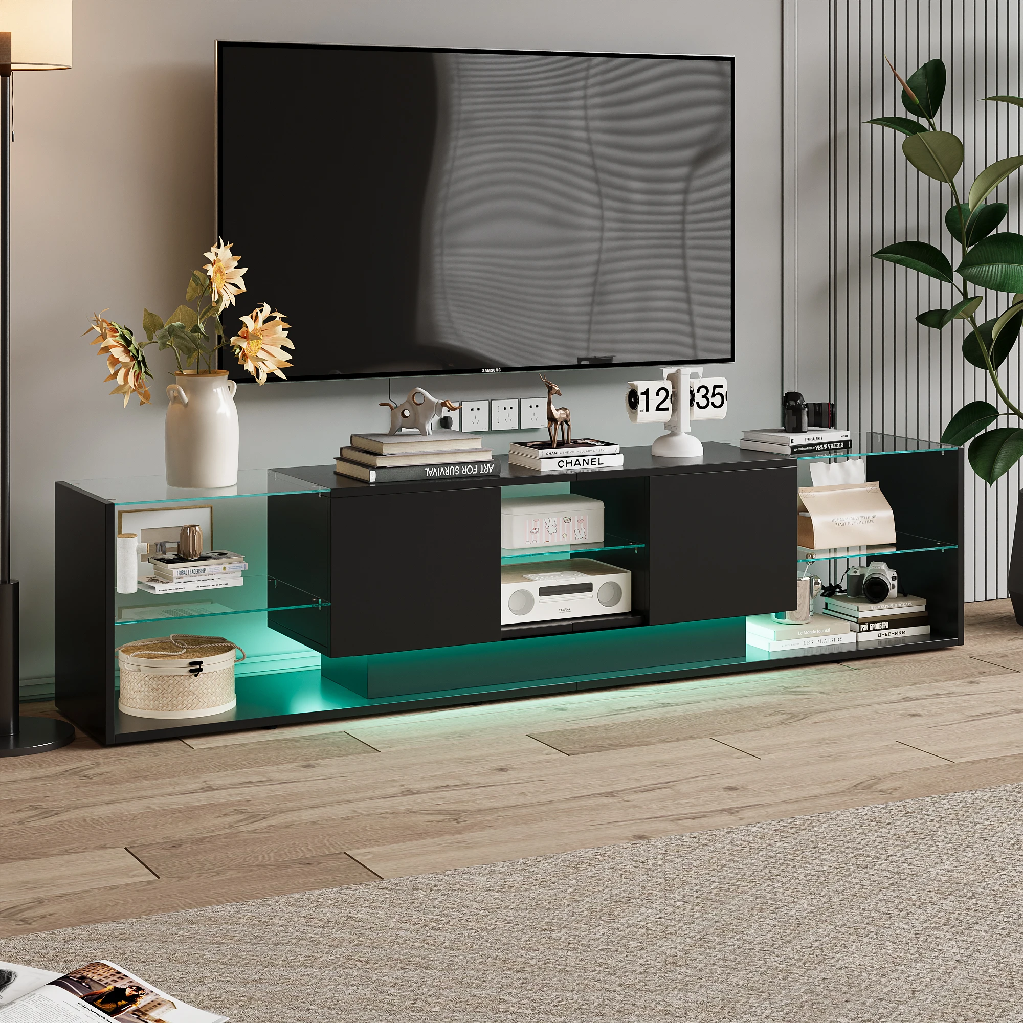 TV-LED-Möbel Cm TV-Tisch mit LED verstellbarer TV-Tisch Wohnzimmer TV-Tisch Möbel TV mit Aufbewahrungsschubladen Möbel heller TV