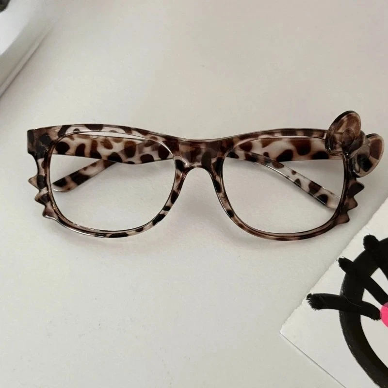 Sanrio Kawaii Leopardenmuster Brillengestell Hello Kitty Zubehör Niedliche Schönheit Cartoon Anime Y2K Vintage Brillengestell Mädchen Geschenk