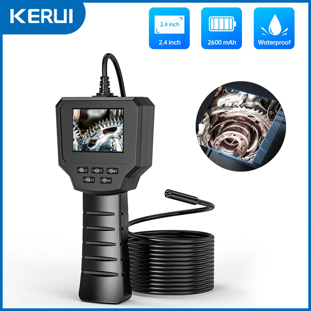 Kerui 2,4 Zoll IP-Bildschirm Industrie Endoskop Rohr Inspektions kamera Endoskop mit 2600mAh Batterie zur Überprüfung der Auto kanalisation Image